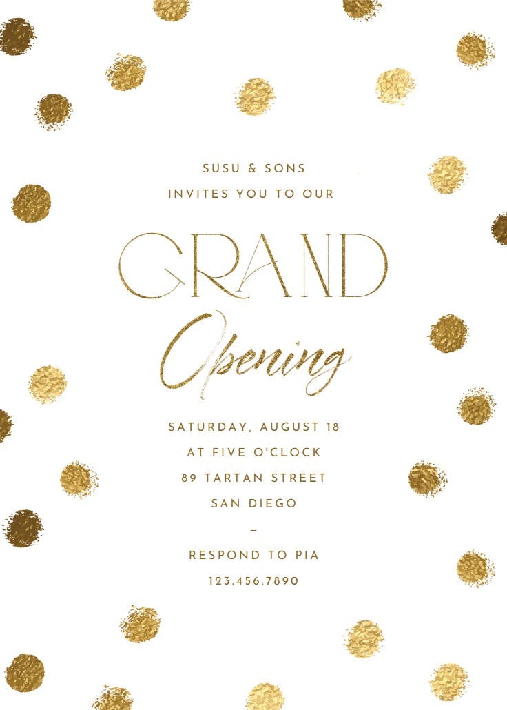 Gold Dots Grand Opening Invitation Template Greetings Island